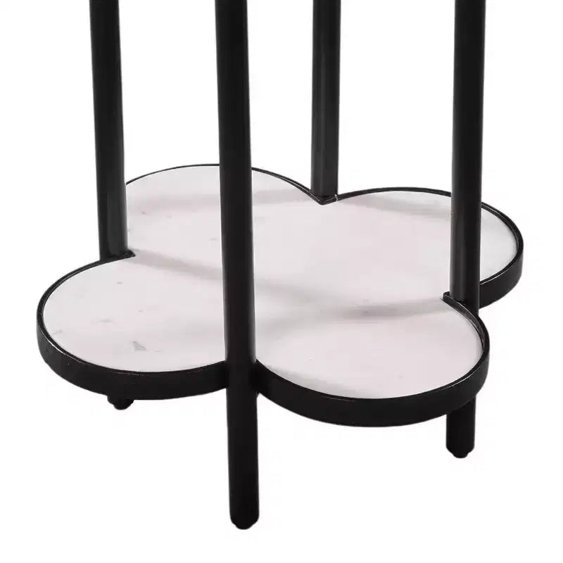 Mesa Auxiliar, Cubierta de Mármol Genuino con Forma de Trébol y Base de Hierro