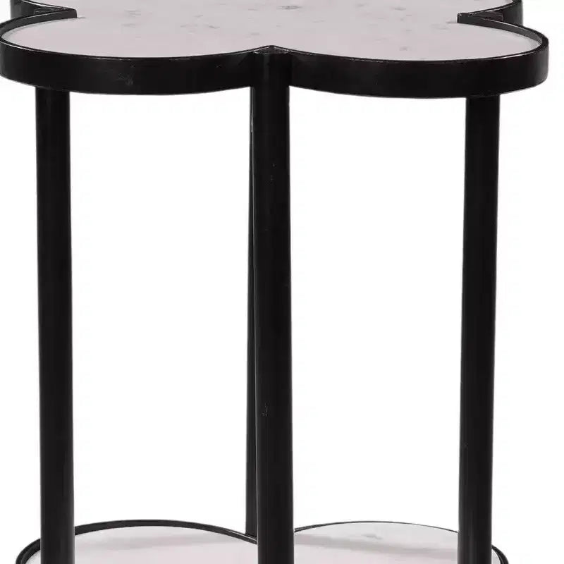 Mesa Auxiliar, Cubierta de Mármol Genuino con Forma de Trébol y Base de Hierro