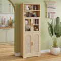 Karl Home 66.9in.H Tan Rattan Display Cabinet Storage Cabinet 4 Doors 6 Tiers