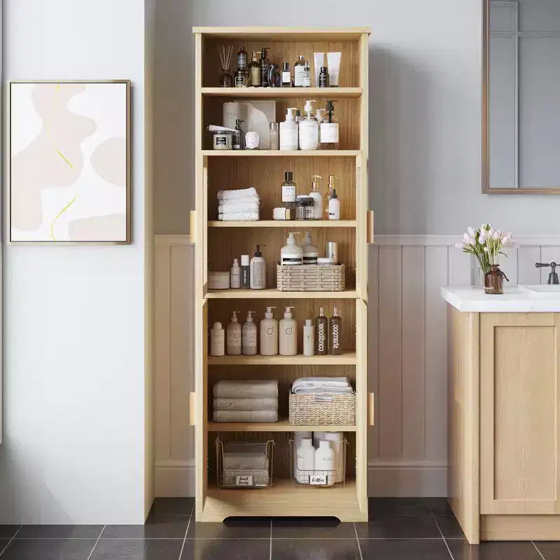 Mueble expositor/almacenamiento de ratán color canela de 170 cm de alto, con 4 puertas y 6 niveles