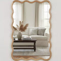 MAYEERTY 24 x 36 Wavy Rectangle Solid Wood Frame Decorative Mirror for Bedroom Bathroom Living Room Natural Wood