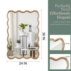 Espejo decorativo de madera maciza con forma de rectángulo ondulado de 24 x 36 para dormitorio, baño, sala de estar, madera natural