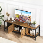 Mueble de TV de 65 pulgadas, mueble de TV rústico con 2 espacios de almacenamiento cerrados y compartimento abierto, mesa de mueble de TV de madera con patas ajustables