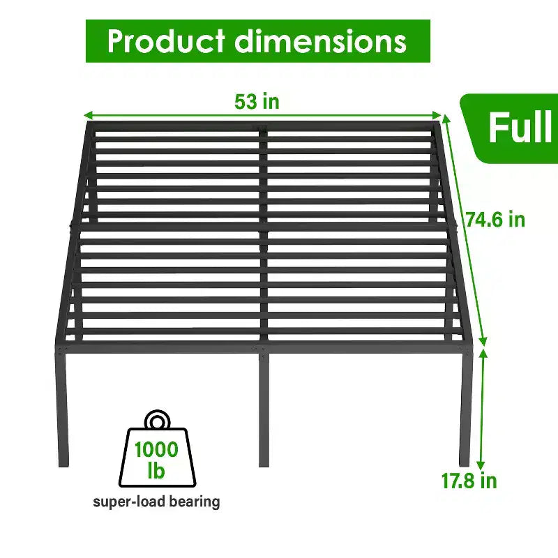 Base de cama de plataforma metálica alta de 18 pulgadas