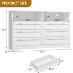 Cómoda moderna y ancha de 6 cajones con toma de corriente y luces LED para sala de estar, pasillo