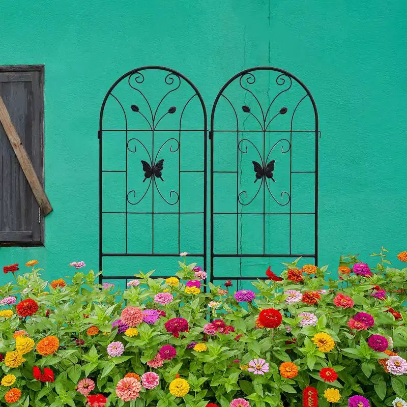Paquete de 2 celosías metálicas de jardín de 180x50 cm - Inoxidables, negras, para plantas trepadoras y flores de exterior
