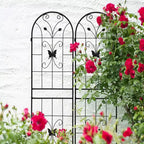 Paquete de 2 celosías metálicas de jardín de 180x50 cm - Inoxidables, negras, para plantas trepadoras y flores de exterior