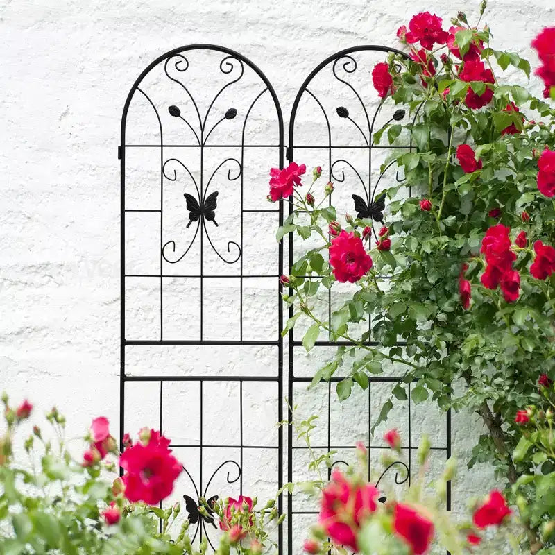 Paquete de 2 celosías metálicas de jardín de 180x50 cm - Inoxidables, negras, para plantas trepadoras y flores de exterior