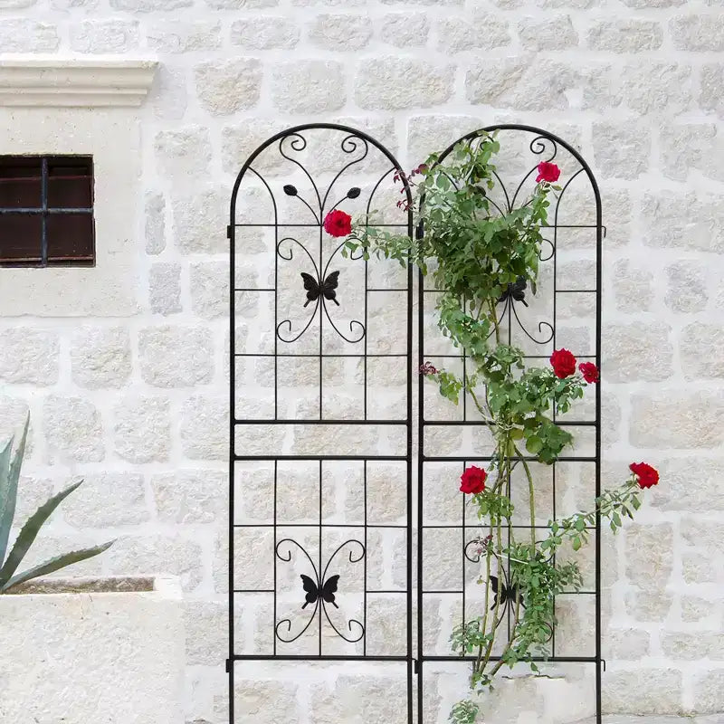 Paquete de 2 celosías metálicas de jardín de 180x50 cm - Inoxidables, negras, para plantas trepadoras y flores de exterior