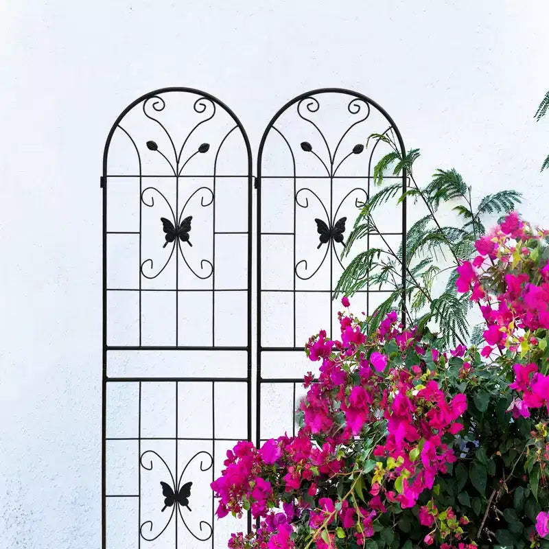 Paquete de 2 celosías metálicas de jardín de 180x50 cm - Inoxidables, negras, para plantas trepadoras y flores de exterior