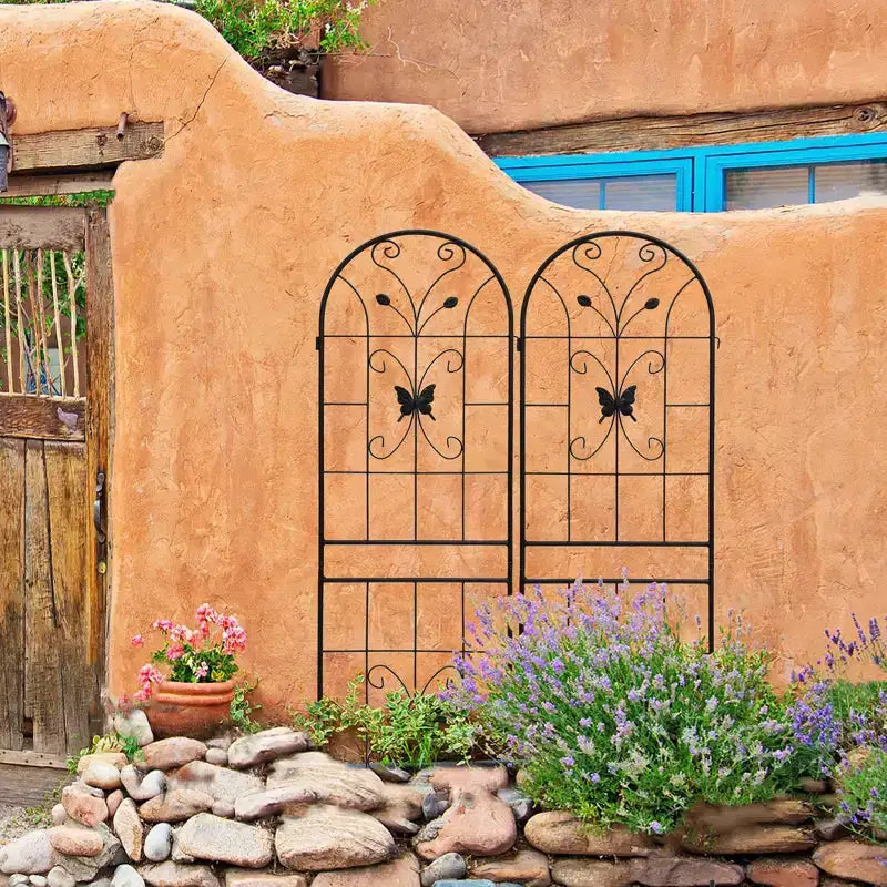 Paquete de 2 celosías metálicas de jardín de 180x50 cm - Inoxidables, negras, para plantas trepadoras y flores de exterior