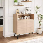 Mueble bajo estriado - Aparador con patas de metal y estantes para sala de estar y recibidor