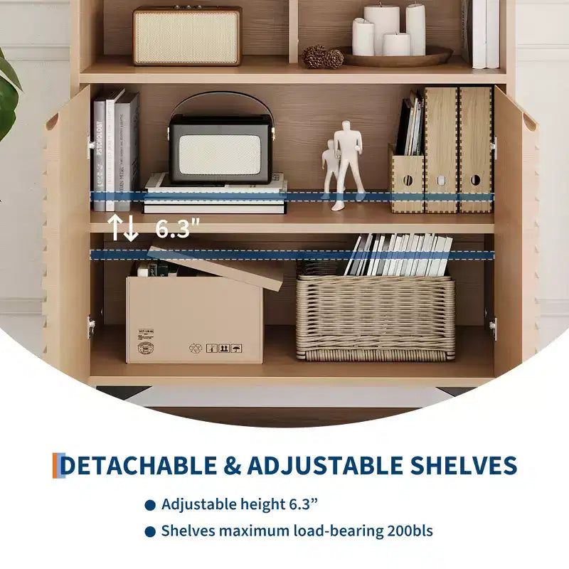 Mueble bajo estriado - Aparador con patas de metal y estantes para sala de estar y recibidor