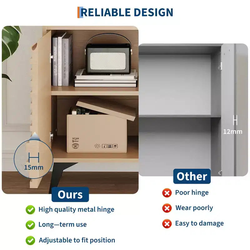 Mueble bajo estriado - Aparador con patas de metal y estantes para sala de estar y recibidor