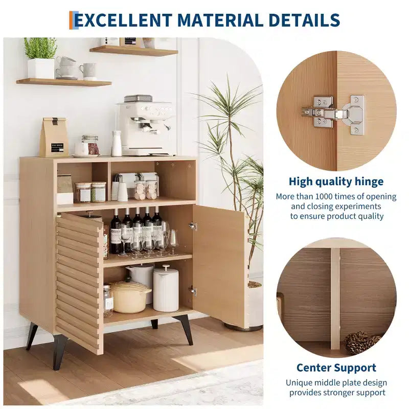 Mueble bajo estriado - Aparador con patas de metal y estantes para sala de estar y recibidor