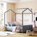 Full Size Velvet House Bed Wood Bed Gray