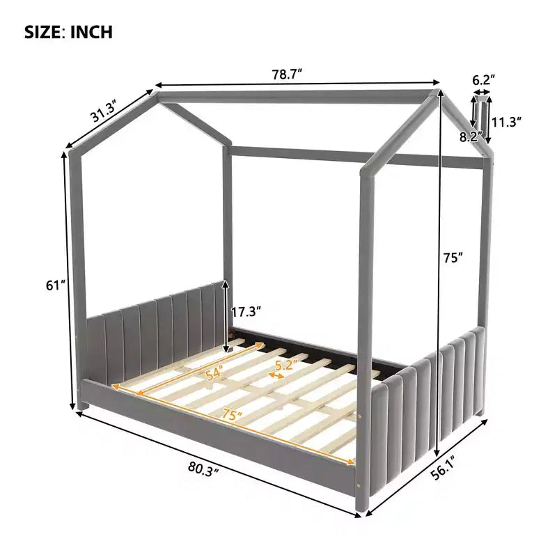 Cama de terciopelo tamaño matrimonial de madera color gris