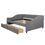 Sofá cama tapizado con dos cajones, soporte de listones de madera, tamaño matrimonial beige