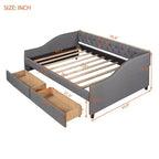 Sofá cama tapizado con dos cajones, soporte de listones de madera, tamaño matrimonial beige