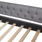 Sofá cama tapizado con dos cajones, soporte de listones de madera, tamaño matrimonial beige