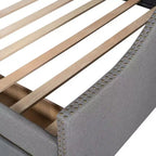 Sofá cama tapizado con dos cajones, soporte de listones de madera, tamaño matrimonial beige