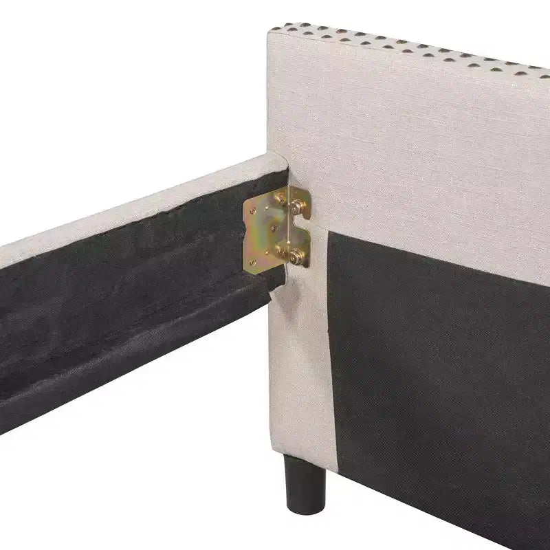 Sofá cama tapizado con dos cajones, soporte de listones de madera, tamaño matrimonial beige
