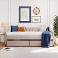 Upholstered daybed with Two Drawers Wood Slat Support Beige Full Size
