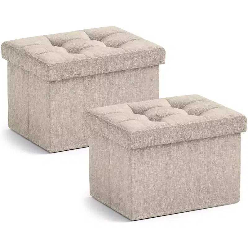 Ornavo Home Set of 2 Collapsible Rectangle Small Storage Ottoman - 12 x 16 x 12