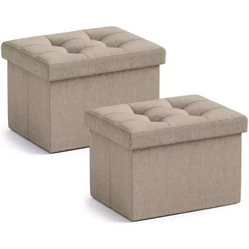 Juego de 2 pufs de almacenamiento pequeños rectangulares plegables - 12 x 16 x 12