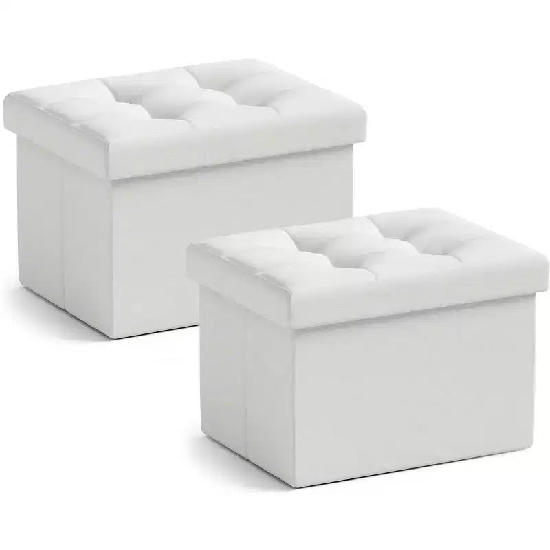 Juego de 2 pufs de almacenamiento pequeños rectangulares plegables - 12 x 16 x 12