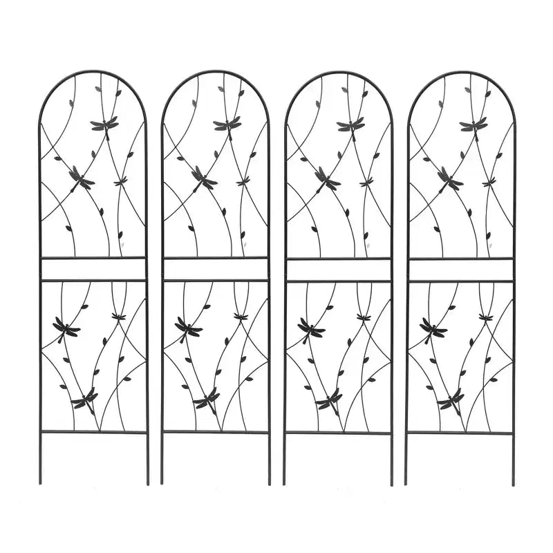 Paquete de 2 celosías de metal para jardín de 71 x 19.7 pulgadas - Inoxidables, con decoración de libélula negra, para plantas trepadoras y flores de exterior