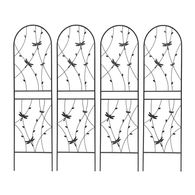 Paquete de 2 celosías de metal para jardín de 71 x 19.7 pulgadas - Inoxidables, con decoración de libélula negra, para plantas trepadoras y flores de exterior