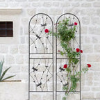 Paquete de 2 celosías de metal para jardín de 71 x 19.7 pulgadas - Inoxidables, con decoración de libélula negra, para plantas trepadoras y flores de exterior