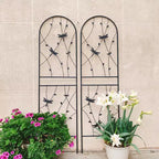 Paquete de 2 celosías de metal para jardín de 71 x 19.7 pulgadas - Inoxidables, con decoración de libélula negra, para plantas trepadoras y flores de exterior