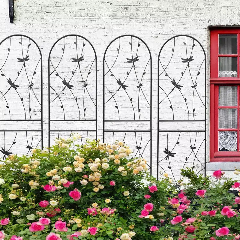 Paquete de 2 celosías de metal para jardín de 71 x 19.7 pulgadas - Inoxidables, con decoración de libélula negra, para plantas trepadoras y flores de exterior