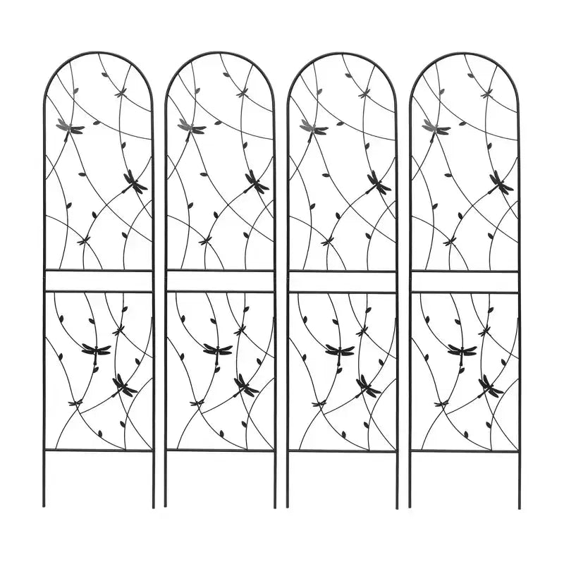 Paquete de 2 celosías de metal para jardín de 71 x 19.7 pulgadas - Inoxidables, con decoración de libélula negra, para plantas trepadoras y flores de exterior