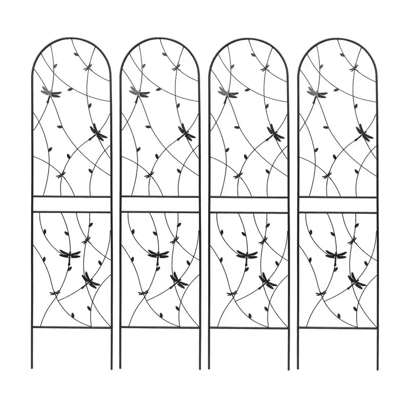 Paquete de 2 celosías de metal para jardín de 71 x 19.7 pulgadas - Inoxidables, con decoración de libélula negra, para plantas trepadoras y flores de exterior
