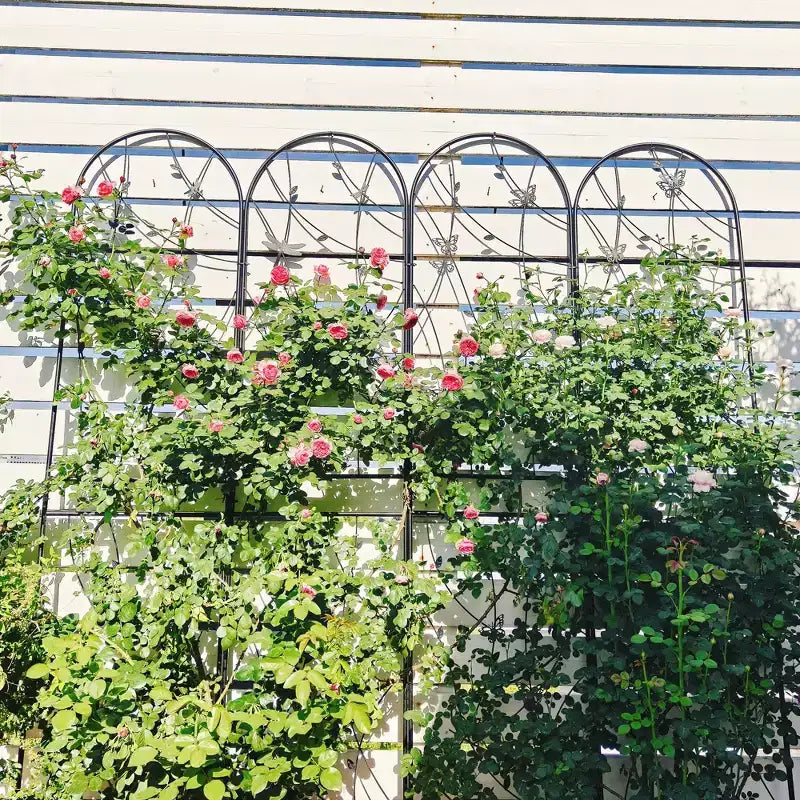 Paquete de 2 celosías de metal para jardín de 71 x 19.7 pulgadas - Inoxidables, con decoración de libélula negra, para plantas trepadoras y flores de exterior