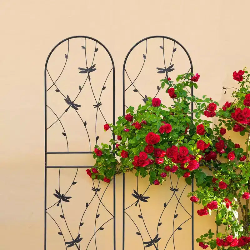 MAYEERTY 2-Pack 71x19.7in Metal Garden Trellis - Rustproof, Dragonfly Decoration Black, for Outdoor Climbing Plants & Flowers