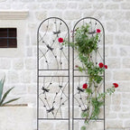 Paquete de 2 celosías de metal para jardín de 71 x 19.7 pulgadas - Inoxidables, con decoración de libélula negra, para plantas trepadoras y flores de exterior