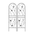Paquete de 2 celosías de metal para jardín de 71 x 19.7 pulgadas - Inoxidables, con decoración de libélula negra, para plantas trepadoras y flores de exterior