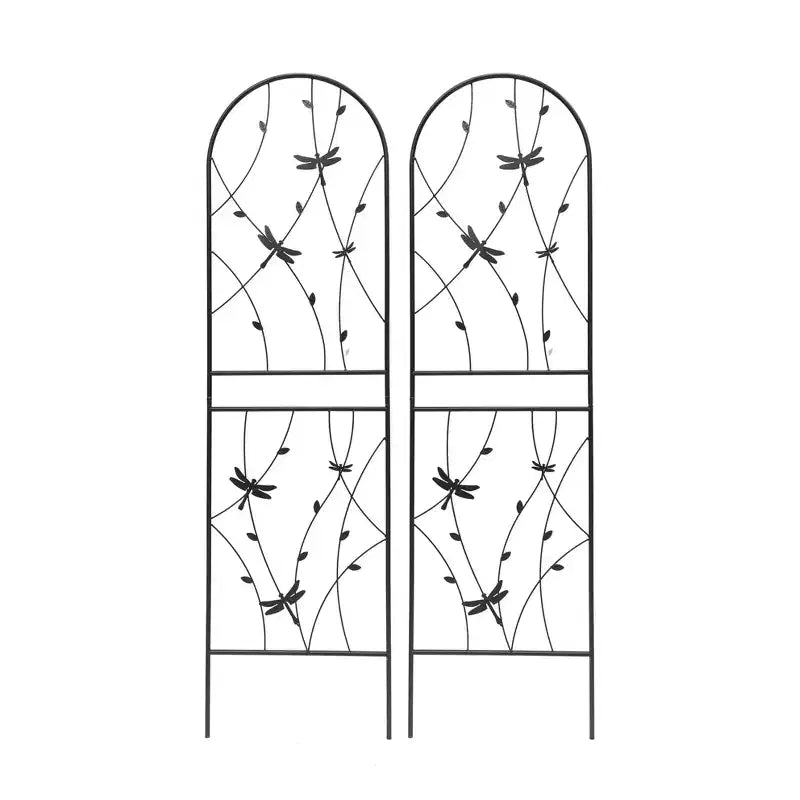 Paquete de 2 celosías de metal para jardín de 71 x 19.7 pulgadas - Inoxidables, con decoración de libélula negra, para plantas trepadoras y flores de exterior