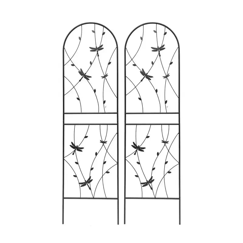 Paquete de 2 celosías de metal para jardín de 71 x 19.7 pulgadas - Inoxidables, con decoración de libélula negra, para plantas trepadoras y flores de exterior