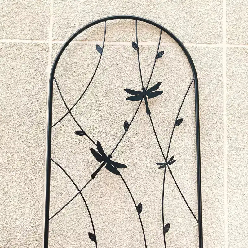 Paquete de 2 celosías de metal para jardín de 71 x 19.7 pulgadas - Inoxidables, con decoración de libélula negra, para plantas trepadoras y flores de exterior