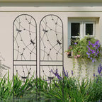 Paquete de 2 celosías de metal para jardín de 71 x 19.7 pulgadas - Inoxidables, con decoración de libélula negra, para plantas trepadoras y flores de exterior