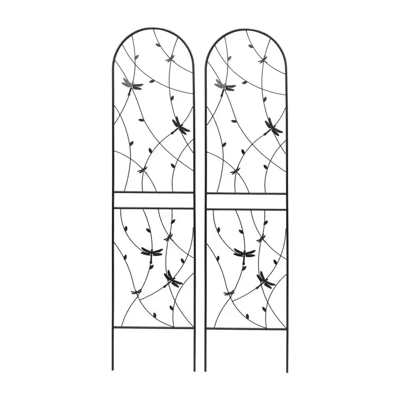 Paquete de 2 celosías de metal para jardín de 71 x 19.7 pulgadas - Inoxidables, con decoración de libélula negra, para plantas trepadoras y flores de exterior