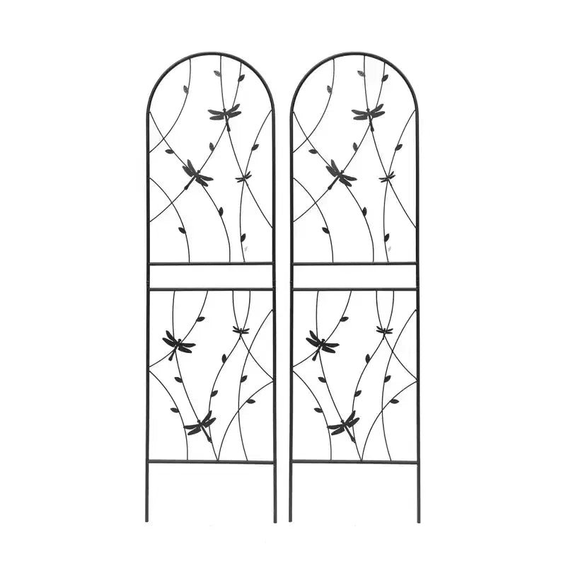Paquete de 2 celosías de metal para jardín de 71 x 19.7 pulgadas - Inoxidables, con decoración de libélula negra, para plantas trepadoras y flores de exterior