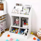Organizador y estantería de juguete de madera de 3 niveles para niños - Sistema de almacenamiento de 4 compartimentos