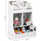 Organizador y estantería de juguete de madera de 3 niveles para niños - Sistema de almacenamiento de 4 compartimentos
