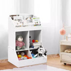 Organizador y estantería de juguete de madera de 3 niveles para niños - Sistema de almacenamiento de 4 compartimentos